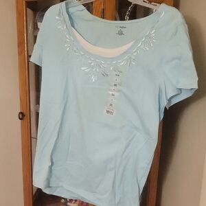 Vogue Sky Blue Embroidered Short Sleeve Top